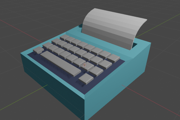 Primitive 3D model of a typewriter with paper inserted.